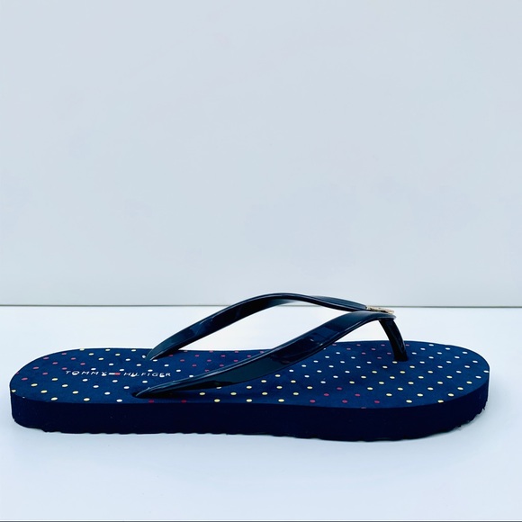 Tommy Hilfiger Flip Flop Navy/Color dots/Gold Sz 7 - Picture 7 of 12